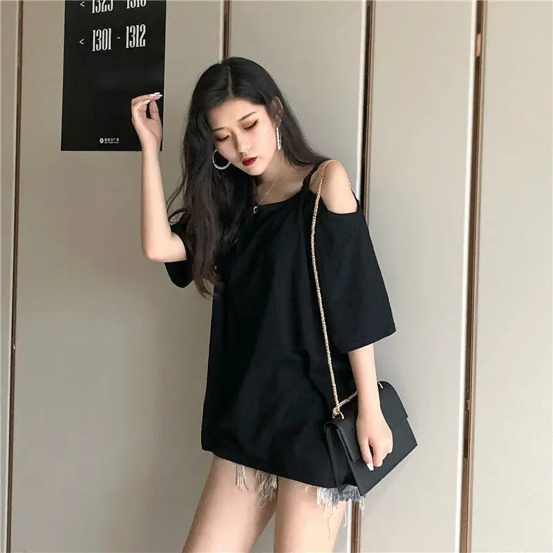 Tops Clothes Aesthetic Fashion Short Sleeve Korean Sexy Casual Graphic Pulovers Women's T-shirt Summer T Shirt Backless Midi