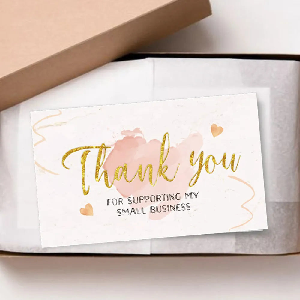 30 Pcs/pack Thank you Card Foil Gold Card Thank you For your Supporting my Small Business Card Small Shop Gift Decorative Card