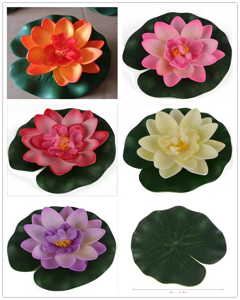 1 PCS Artificial Lotus Water Lily Floating Flower Pond Tank Plant Ornament 10cm Home Garden Pond Decoration