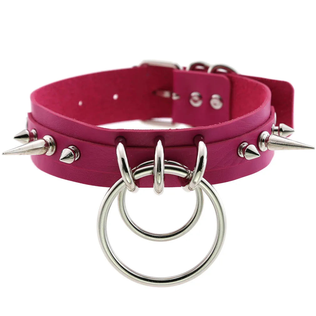 Hot Harajuku Rock Spike Collar Choker Necklaces Women Rose Color PU Leather Choker Punk Goth Neck Festival Jewelry Party Gifts