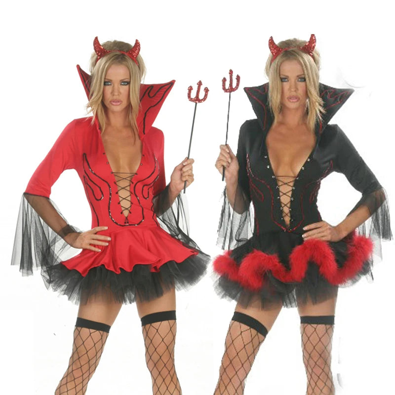 Carnival Halloween Lady Red Black Tutu Demonic Costume Devil Roleplay Spooktacular Cosplay Fancy Party Dress