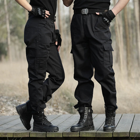 Black Utility Cargo Pants Sweatpants - Durable Work Trousers with Multi-Pockets, Comfort Fit for Outdoor Sports & Daily Casual