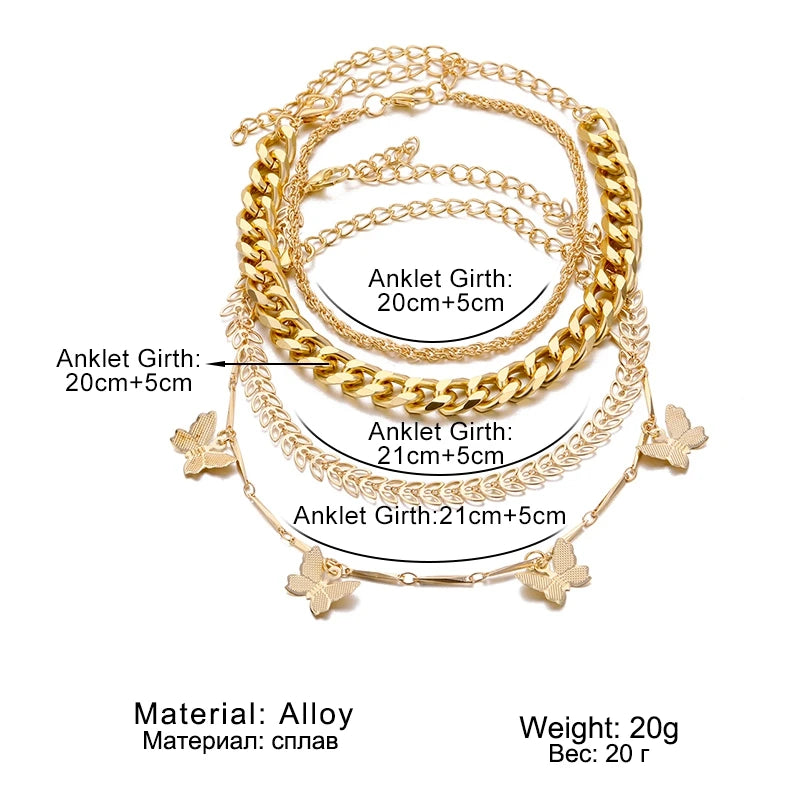 Fashion Butterfly Gold Color Silver Colors Bracelets Set For Women DIY Gold Color Chain Charm Bracelet Bohemian Jewelry