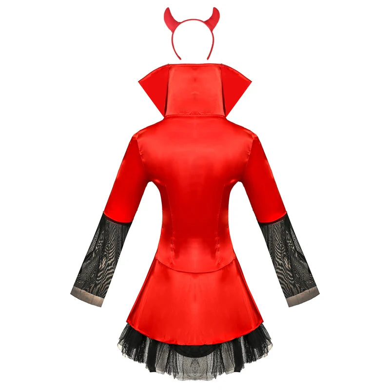 Carnival Halloween Lady Red Black Tutu Demonic Costume Devil Roleplay Spooktacular Cosplay Fancy Party Dress