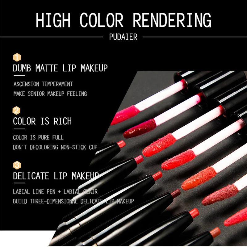 New 16 Color Liquid Lipstick Matte Red Lips Makeup Waterproof Lipstick Long Lasting Nude Purple Lip Liner Pencil Matt Lip Gloss