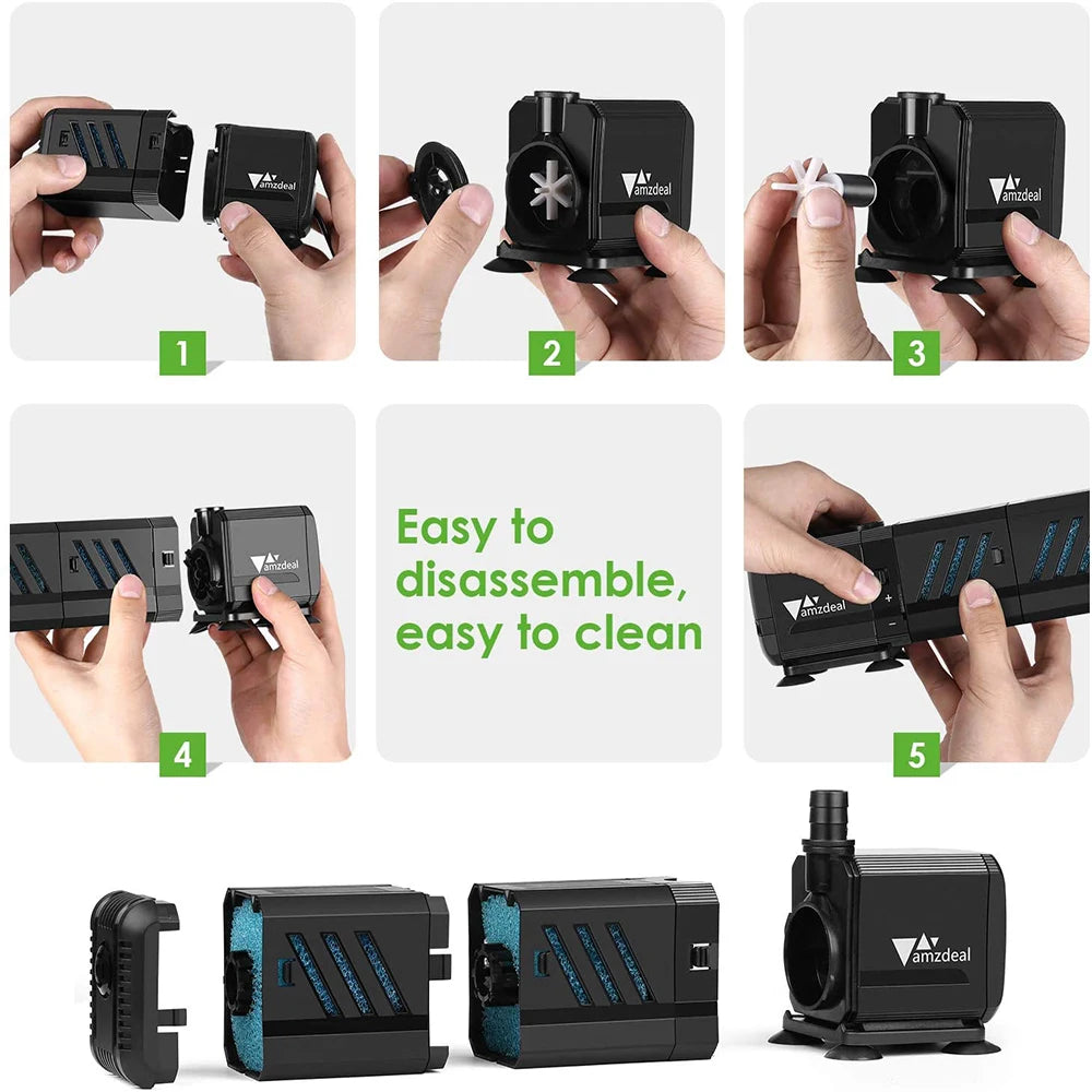 4 In 1 Submersible Aquarium Water Pump Ultra Silent Oxygen Air Pump Wave Maker for Hydroponics Pond Fish Tank Sponge Filter