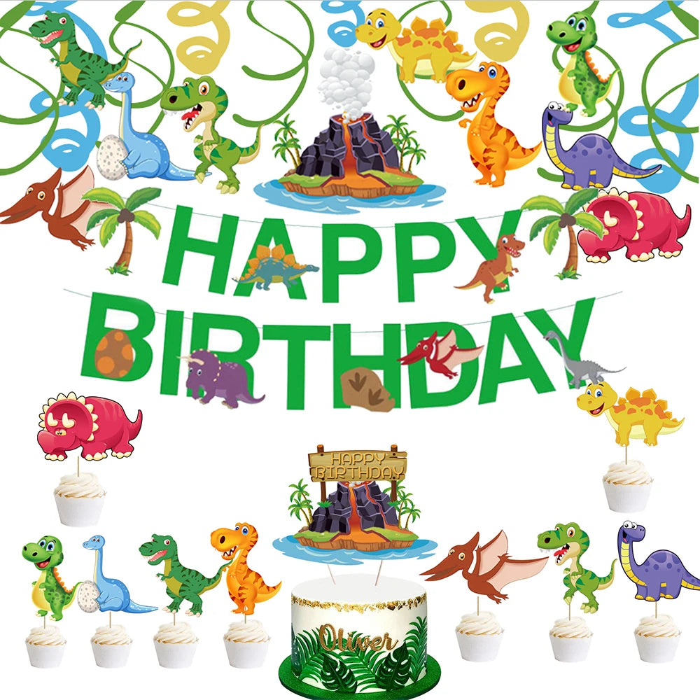 Dinosaur Party Decorations Dragon Balloons Cake Topper  Birthday Banner Jungle Birthday Party Decor Supplies Kids Favors