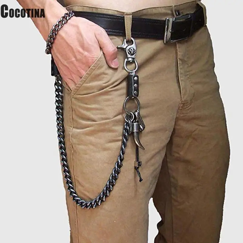 Waist Chain 2 Lines Punk Jean Adjustable Hip-hop Metal Men's Skull Accessories Chain Head Metal Pants Chain Gadgets for Men