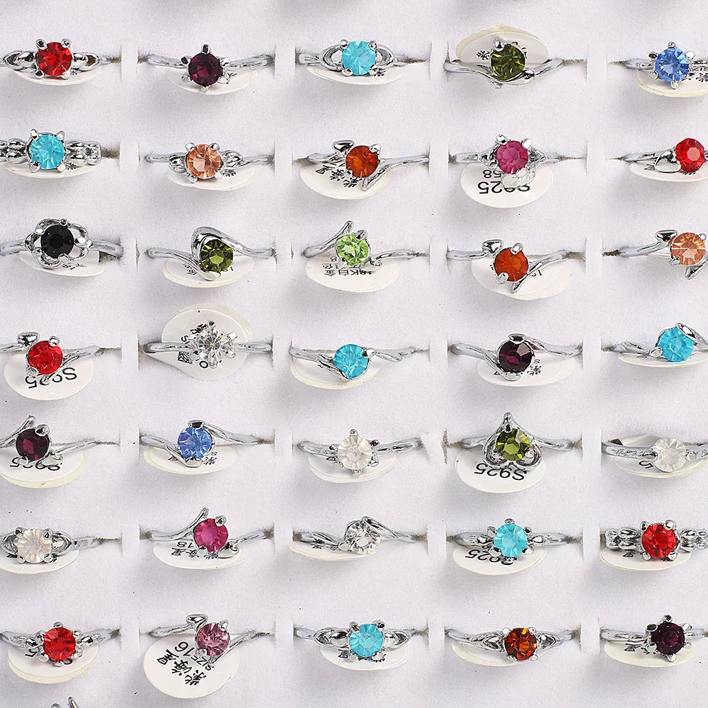 Wholesale Lots Job 20Pcs Color Crystal Rhinestones Women Rings Engagement Wedding Party Gift Fashion Jewelry HOT