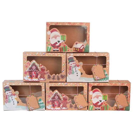 3/6pcs Merry Christmas Cookie Boxes Snowman Santa Claus Food Box with Window Pie Dessert Kraft Paper Package Box Drop Shipping