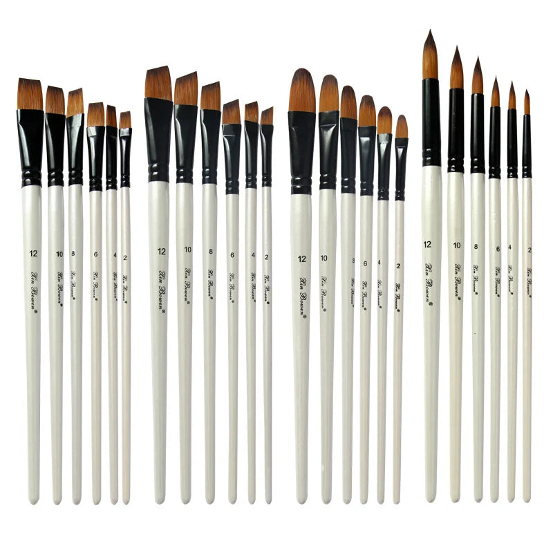 Artist Professional Wooden Handle Watercolor Acrylic Paint Brush Pen Set For Learning Diy Oil Painting Brushes Supplies 6PCS