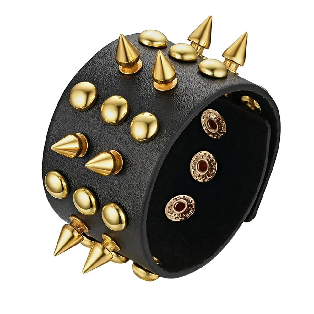 Boniskiss Punk Gothic Heavy Rivet Spike Stud Cone Wide PU Leather Cuff Bracelet Men Womens Wristband Cosplay Rock Unisex Jewelry