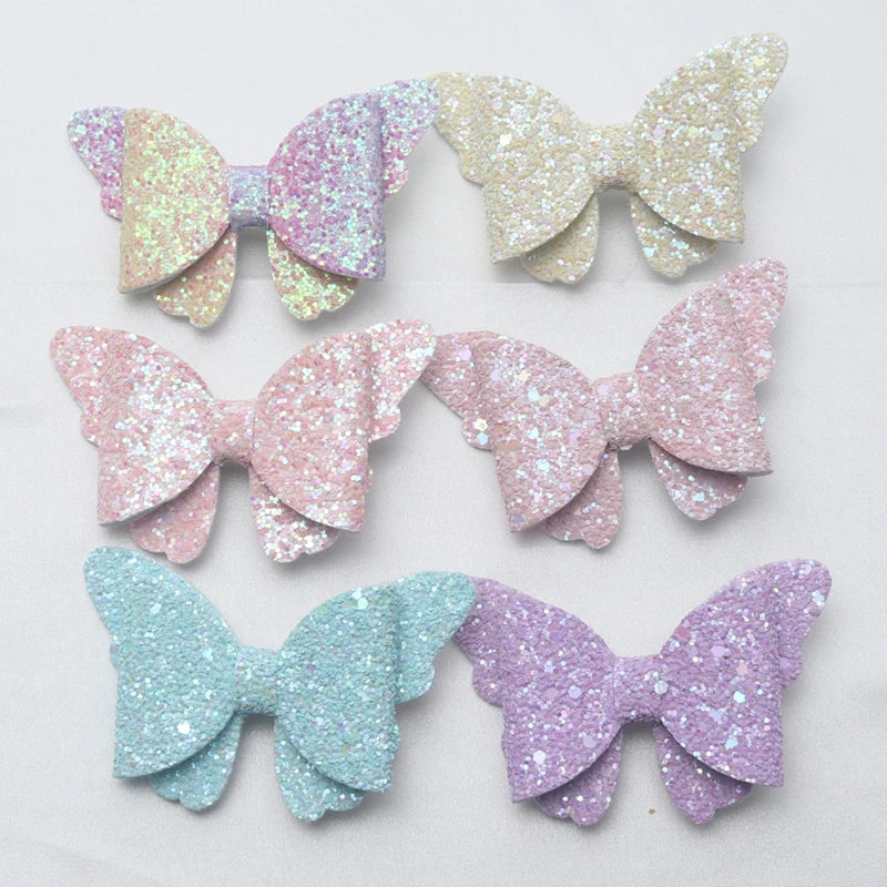 2 Pieces New Girls Butterfly Hair Clips Baby Glitter Hair Barrette Children Hair Rainbow Bows Kids Hairgrips Accessories