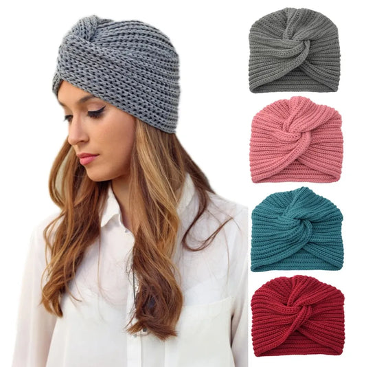 Bohemian Fashion Autumn Winter Warmer Ear Knitted Headband Headgear Women's Crochet Cross Wide Stretch Warmer Hairband Headwrap