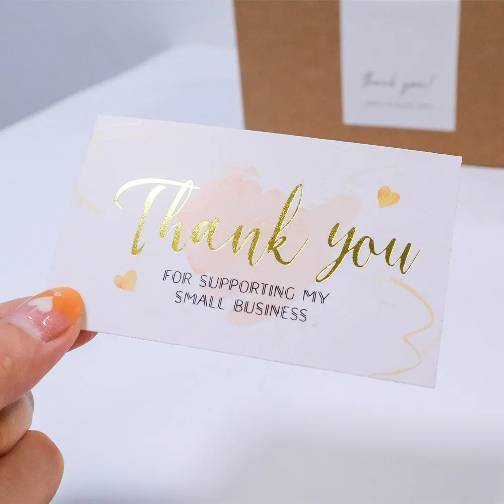 30 Pcs/pack Thank you Card Foil Gold Card Thank you For your Supporting my Small Business Card Small Shop Gift Decorative Card