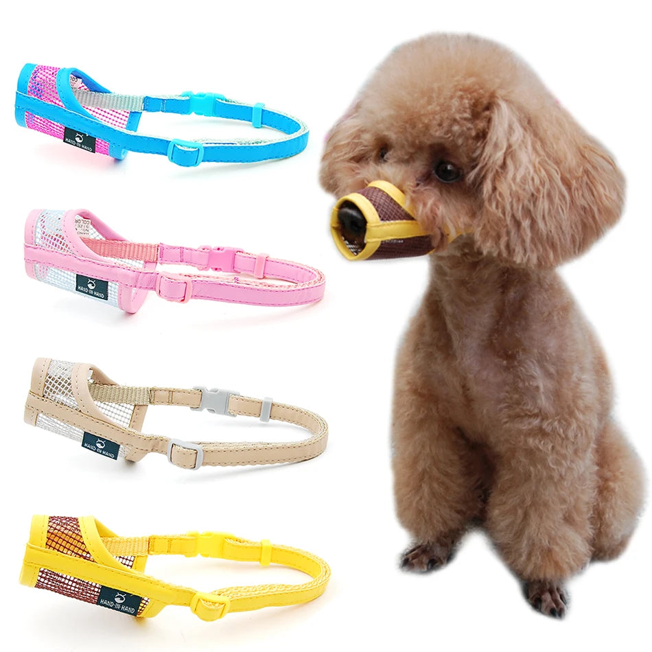 Dog Muzzle Puppy Small Medium Large dog Leatherette Nylon Mesh Muzzle  Pet muzzle