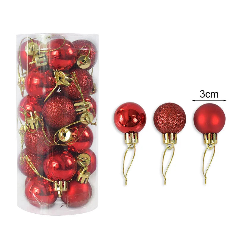 24pcs 3cm Christmas Tree Decor Ball Bauble Gold Silver Plastic Hanging Ball Ornaments Decorations for Home New Year Navidad