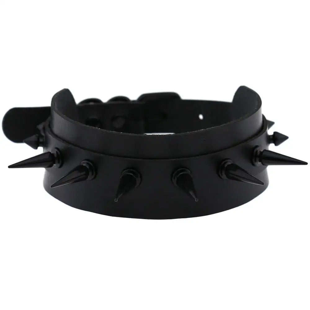 Black leather Choker Collar women Studded Rivet Collar Spiked  Necklace punk Chocker Gothic  Jewelry witch Accessories