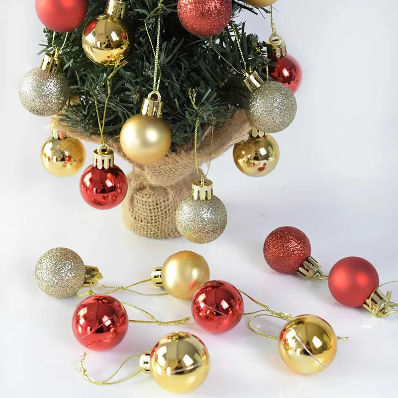 24pcs 3cm Christmas Tree Decor Ball Bauble Gold Silver Plastic Hanging Ball Ornaments Decorations for Home New Year Navidad