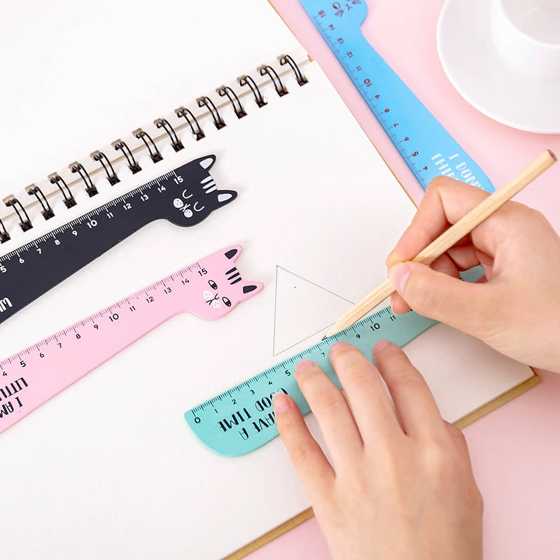 4 Piece Lytwtw's Cat Candy Color Kawaii Stationery Cartoon Drawing Gift Korean Office School Kitten Straight Wooden Ruler