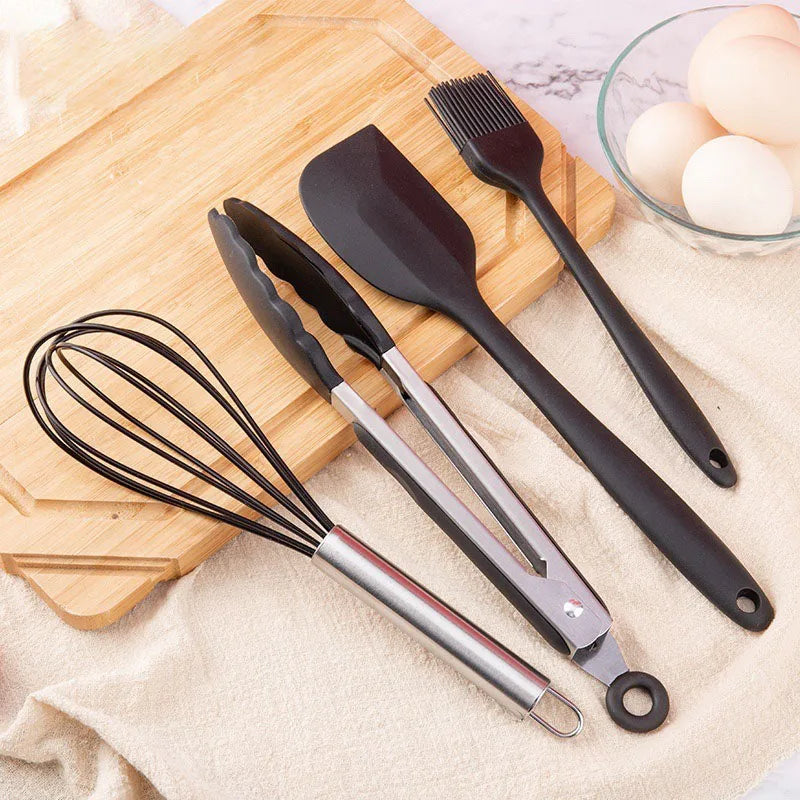 Black Silicone Cooking Utensils Set Non-Stick Pan Baking Tools Kitchenware Slotted Turner Spatula Spoon Food Tongs Kitchen Kit