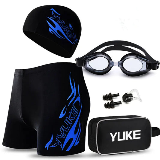 Men's Swimming Set Swim Trunks Glasses Cap Carry Bag Plus Size Swimwear Men Swimsuit Bathing Suit Beach Boxer Shorts 2021 Newest