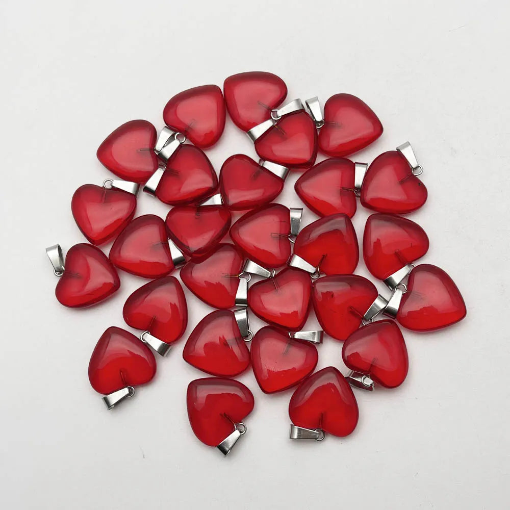 fashion 20mm red glass heart pendants Necklace for jewelry making 50Pcs/lot high quality charms trendy accessories wholesale