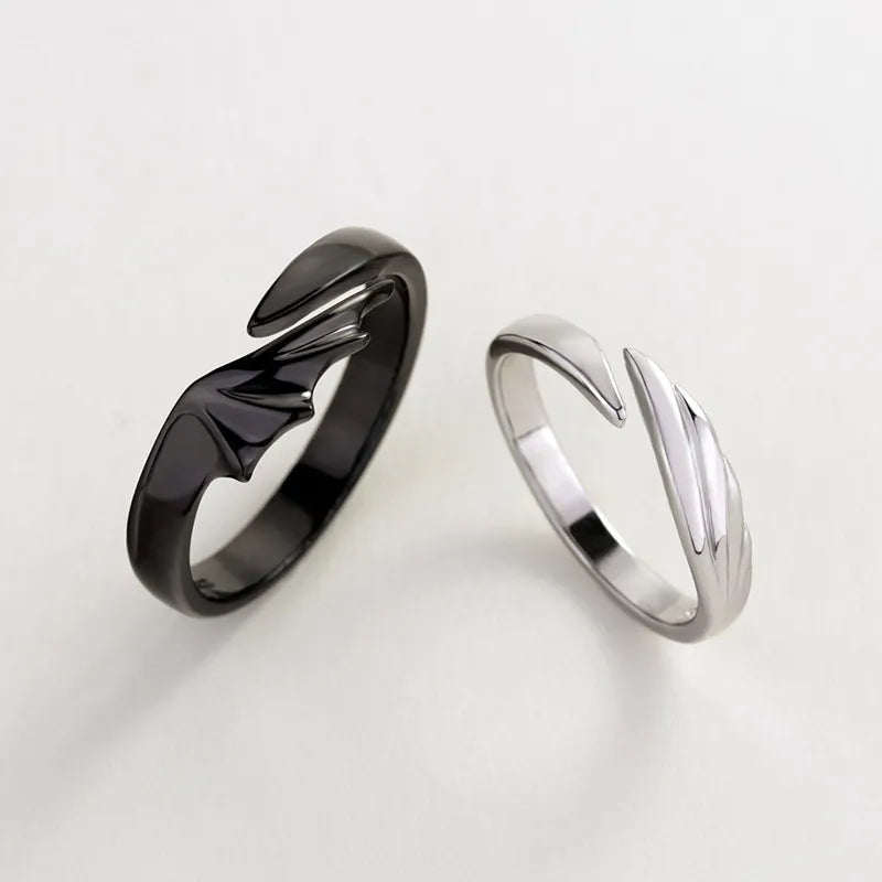 New hot sale couple silver color black color angel devil wings adjustable ring gift  J450