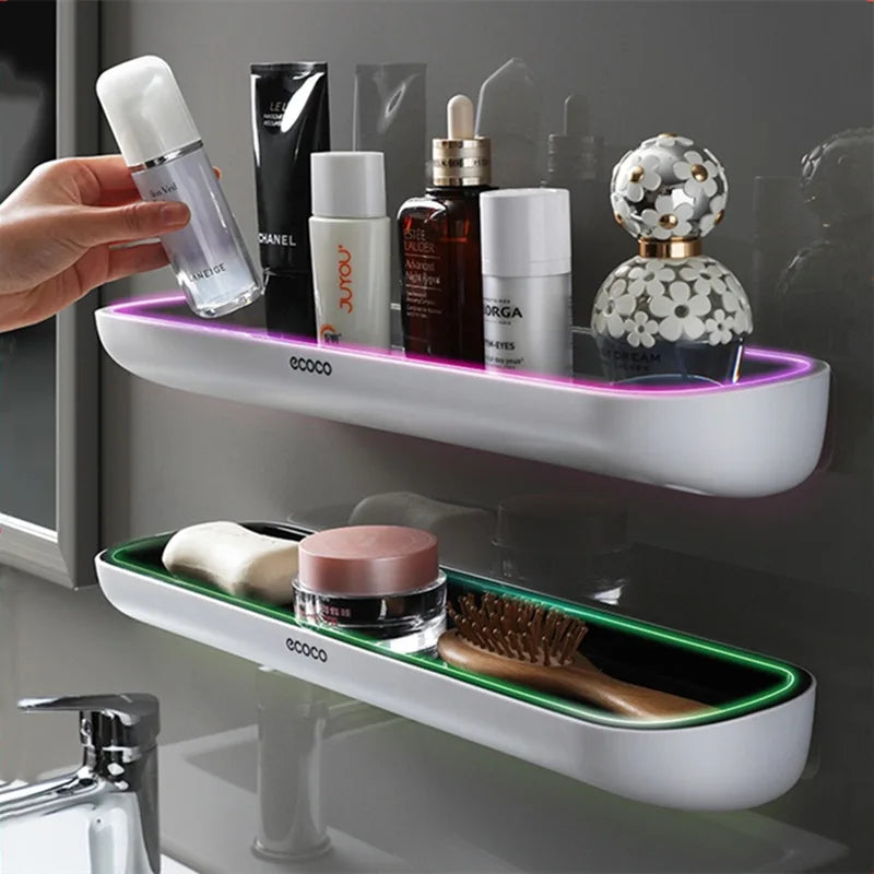 ECOCO Bathroom Shelf Storage Rack Holder Wall Mounted Shampoo Spices Shower Organizer Bathroom Accessories with Towel Bar