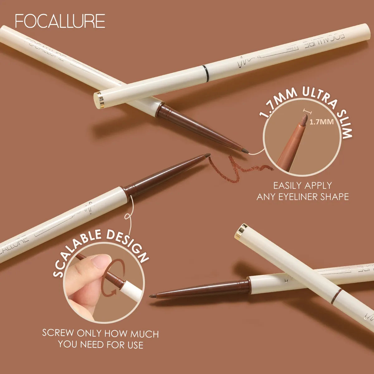 FOCALLURE Waterproof Ultra-slim Eyeliner Gel Pencil Soft High Pigment Professional Long-lasting Eyes Liner Makeup Tool Cosmetics