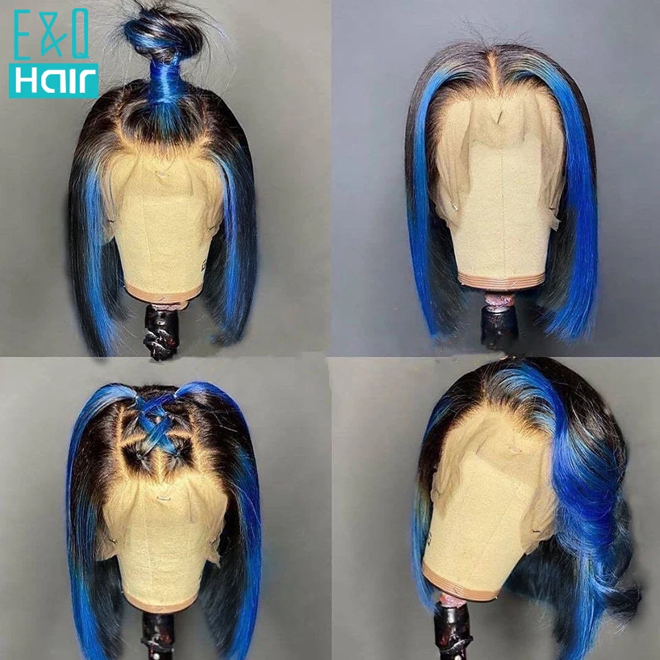 Ombre Colored Wig Straight Short Bob Human Hair Wigs For Women Brazilian Remy Transparent Lace Part  Pre Plucked With Baby Hair