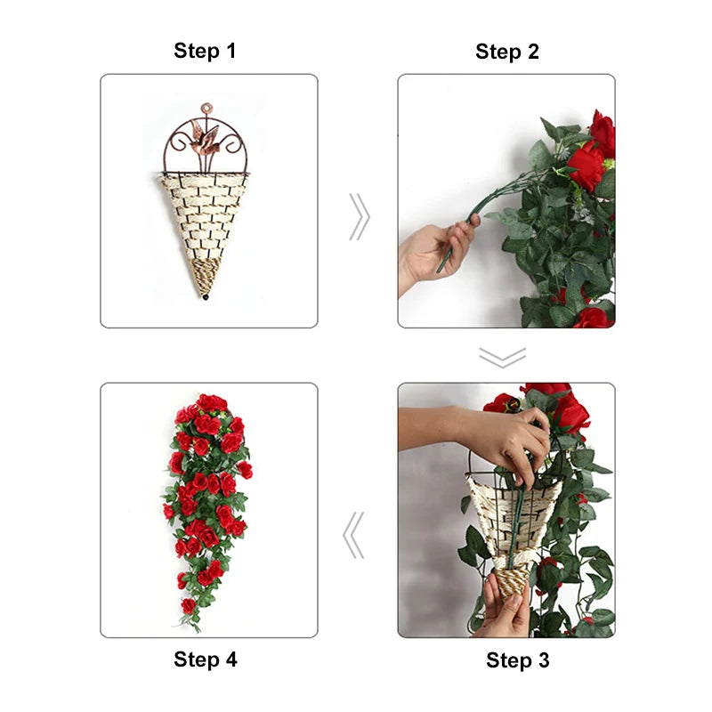 Artificial Flower Rattan Fake Plant Vine Decoration Wall Hanging Roses Flowers for Home Wed Party interior outdoor Decoration