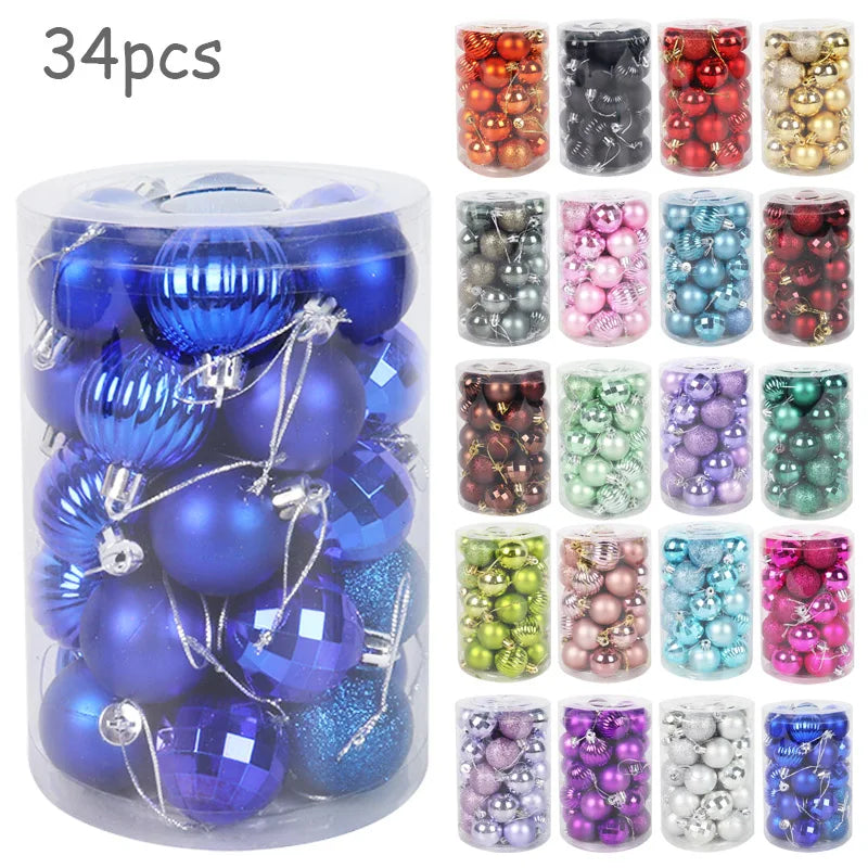 34pcs christmas ornament for xmas home decor plastic balls natal deco christmas ball 4cm 2023 hanging xmas tree pendant new year