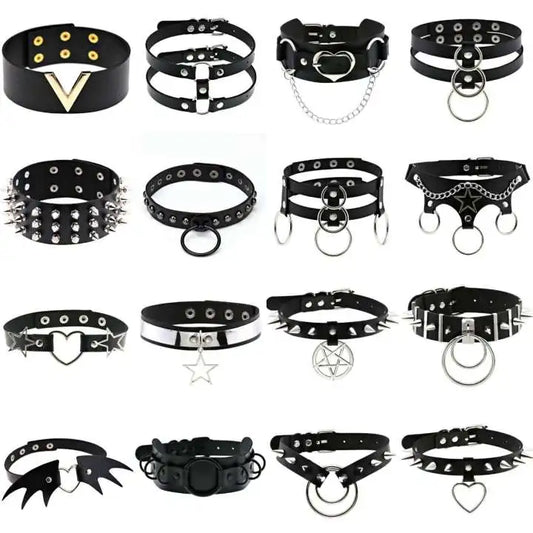 Women Punk Gothic Black Pu Leather Choker Necklaces 2021 Hollow Heart Spike Rivet Neck Jewelry Collar Necklace Cosplay Harajuku