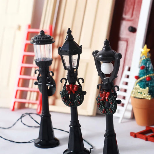 Miniature Christmas Street Lamp Post LED Lights for Christmas Village Decoration Mini Figurine Ornament Garden Accessories