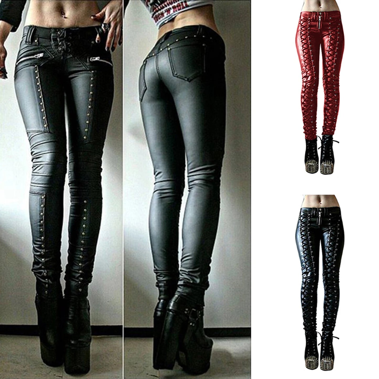 Steampunk Women Faux Leather Cosplay Pants Carnival Party Skinny Button Trousers Workout Leggings High Waist 2020 New Girl Pants