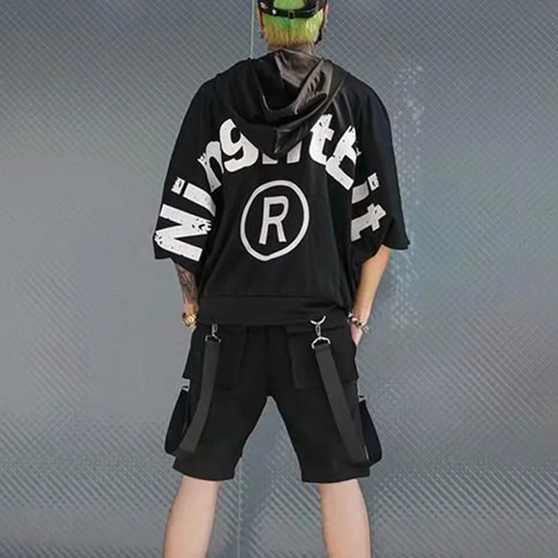 Summer Men Shorts Techwear Japanese Harajuku Fashion Hip Hop Punk Streetwear Cargo Shorts for Male Joggers Ribbons Baggy Clothes