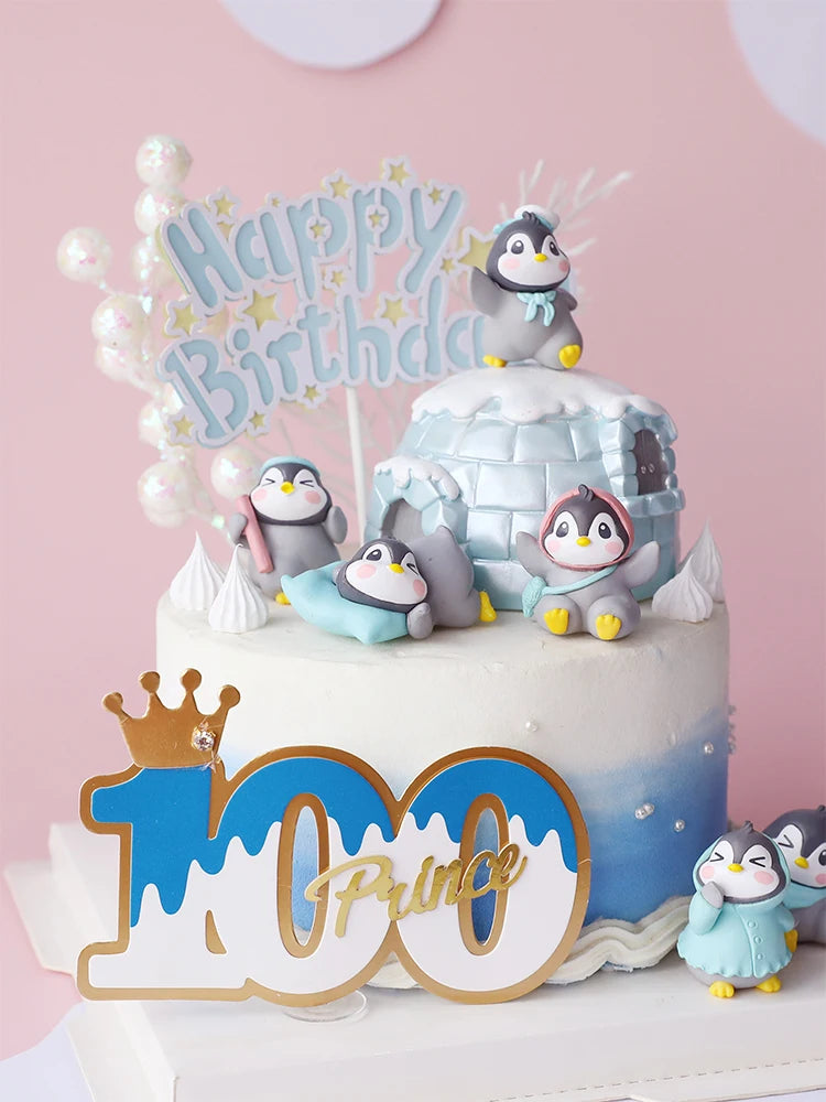 Snowflake Penguins Decoration IGLOO Boy Girl Star Cake Toppers for Kid Birthday Party Supplies Valentine Baking Sweet Gifts