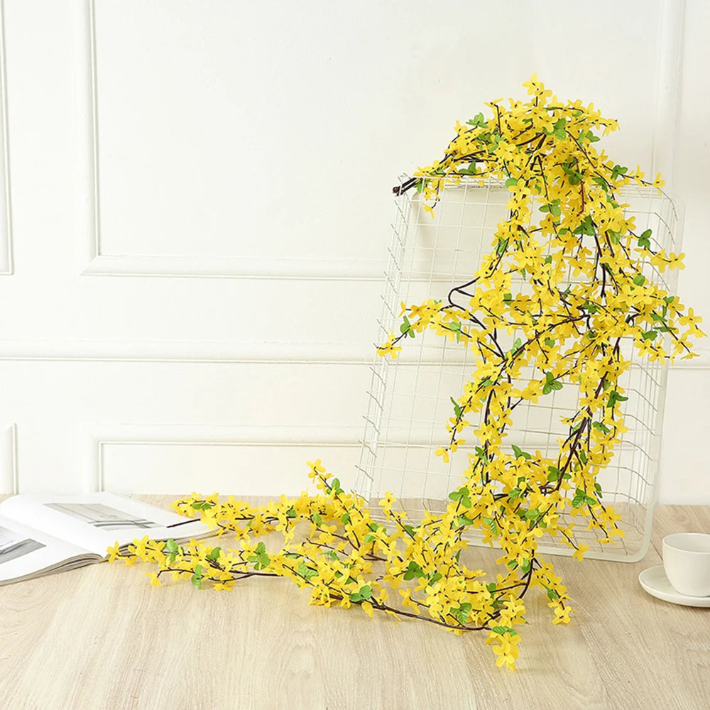 180cm Artificial Small Yellow Flower Vine DIY Wedding Garden Hotel Party Home Ceiling Hanging Wall Decoration Fake Plants Rattan