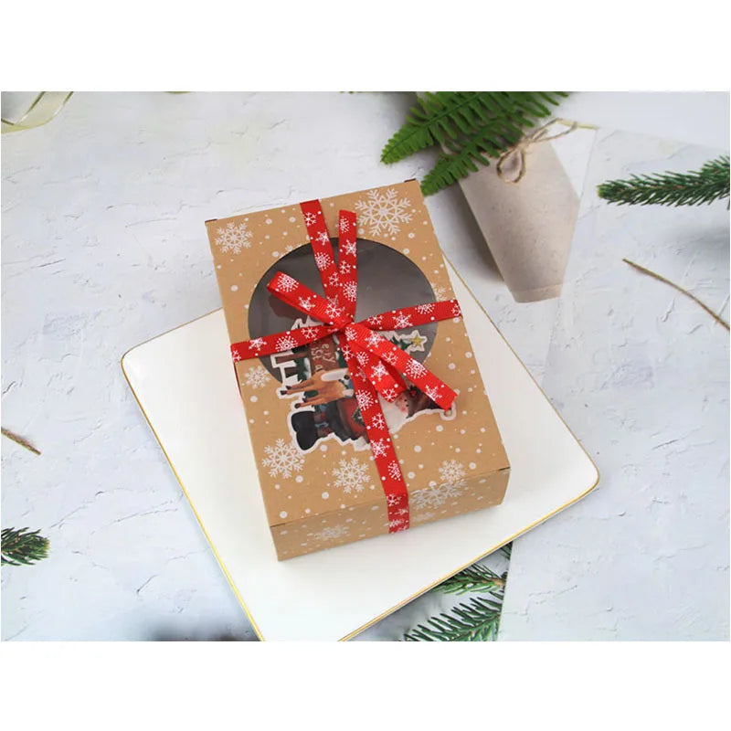 3/6pcs Merry Christmas Cookie Boxes Snowman Santa Claus Food Box with Window Pie Dessert Kraft Paper Package Box Drop Shipping