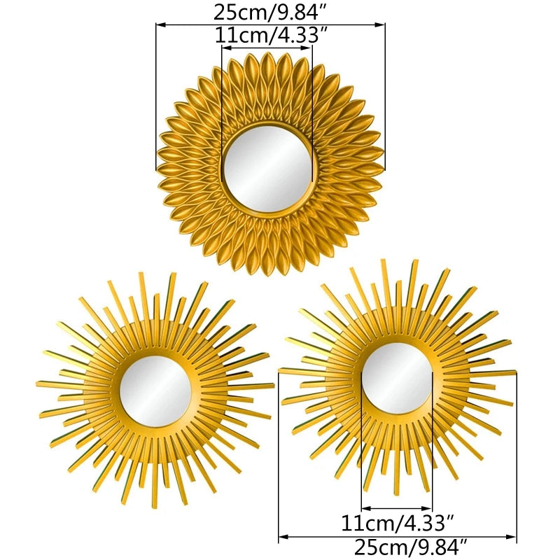 Gold Mirrors for Wall Decor Set of 3  Hanging Ornament Art Crafts Supplies for Home Bedroom Bathroom Small Round Dropshipping