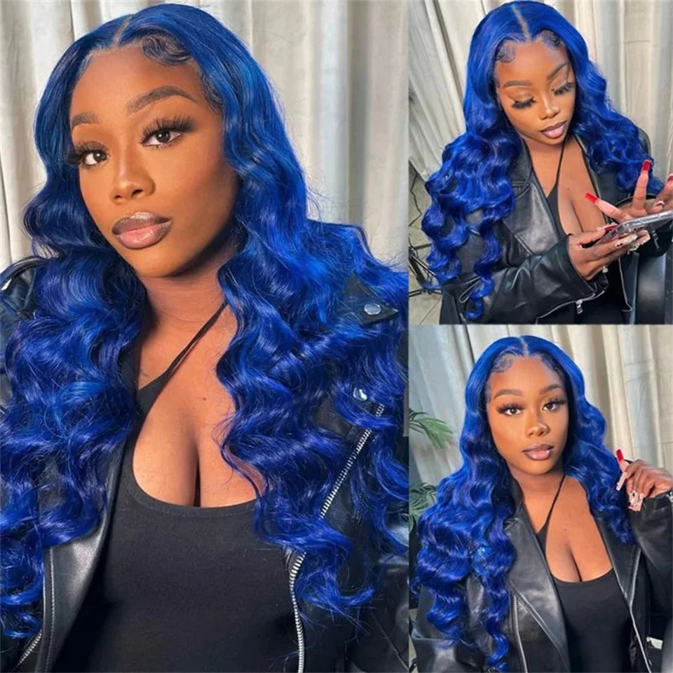 Transparent Lace Front Human Hair Wigs Blue Colored Body Wave Wigs 13x4 Lace Front Wig Brazilian 100% Human Hair Wigs For Women