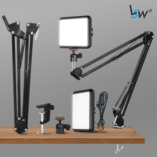 LED Video Light Kit USB Photography Studio Lighting with Desk Arm Tripod Stand for Live Streaming Video Recording Makeup