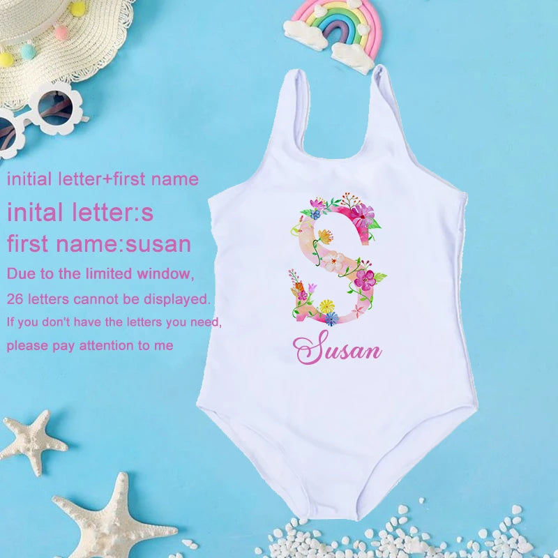 Personalized Custom Initial Name Baby Girl Swimsuit 2-7 Year One Piece Swimwear Children's Beach Clothes Kid Summer Bathing Suit