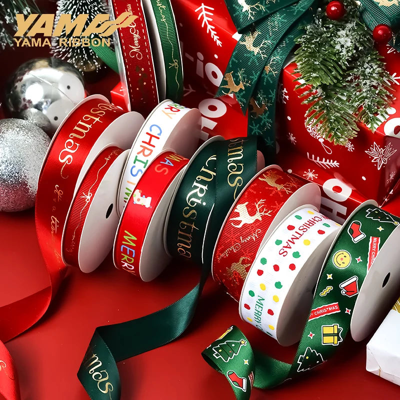 YAMA-Christmas Ribbon for Gift Wrapping, DIY Decoration, Hair Ornaments, Flower Packaging, 9mm, 16mm, 25mm, 100Yards/Roll, 2023