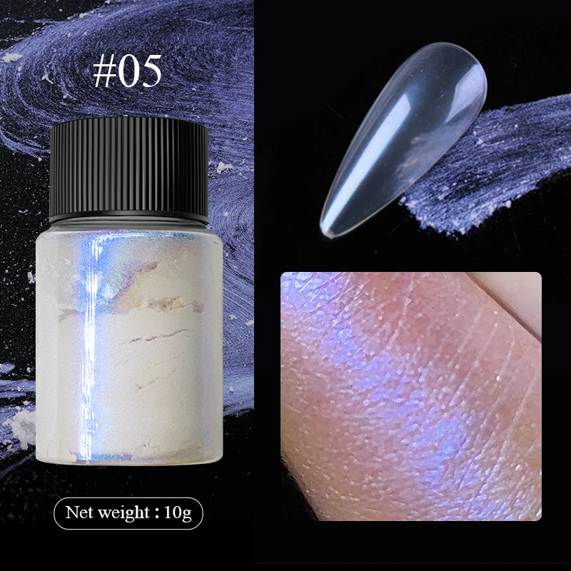 Aurora Pearl Nude Pink White Nails Glitter Dust Chrome Moonlight White Rubbing on Powder Shell Mirror Pigment Nail Art Supplies