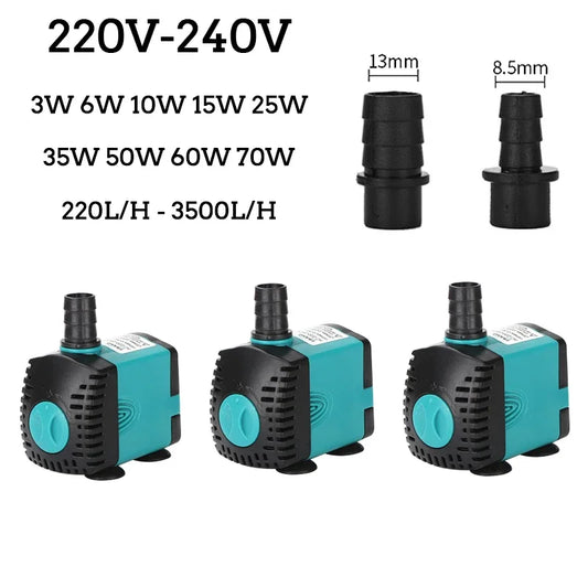 220V-240V Ultra-Quiet 3W-70W Multifunction Submersible Water Fountain Pump Filter Fish Pond Aquarium Water Pump Tank Fountain