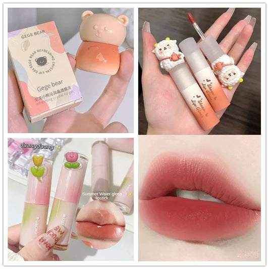 Little Bear Liquid Lipstick Mirror Lip Gloss Makeups Waterproof Lip Glaze Gloss Lip Oil Sheglam Makeup Lip Tint Lasting Cosmetic