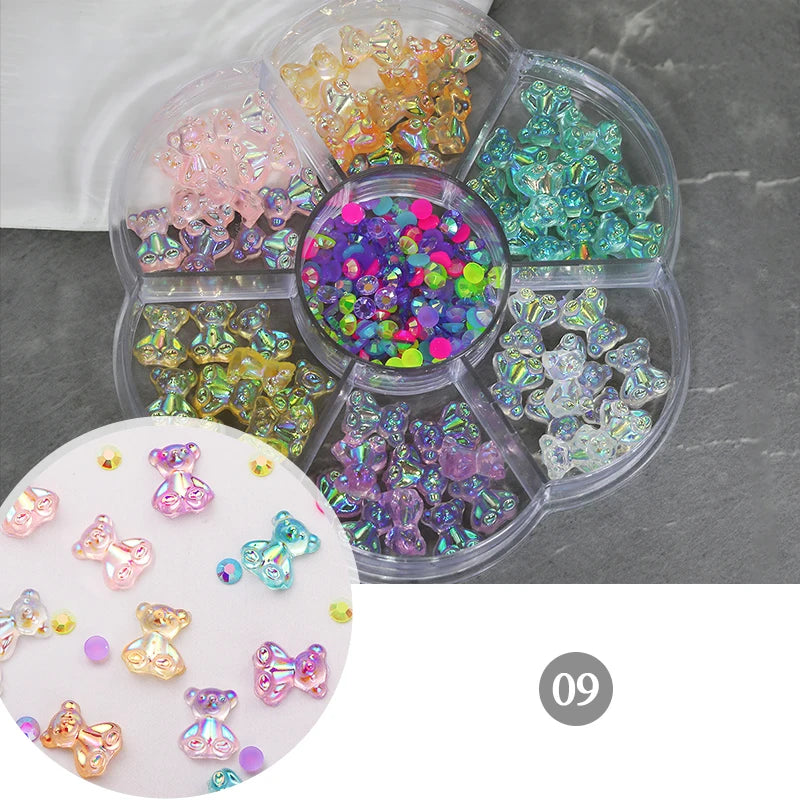 Mixed Acrylic Bowknot 3D Nail Art Decorations Flower Resin Charms Gold Beads Caviar Pearl Mixed Rhinestones Accessories Boxed