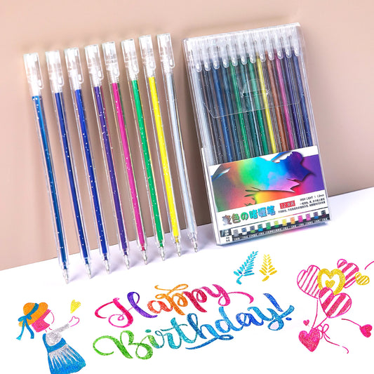 8/12/18PCS Glitter Gel Pen Set Quick Dry Children Adult Coloring Journaling Art Drawing Kawaii School Supplies Glitter Ink Pens